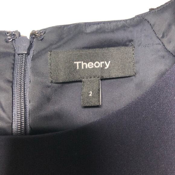 Theory Modern Crepe Sheath Dress Navy Lace 2 EUC - Picture 4 of 9